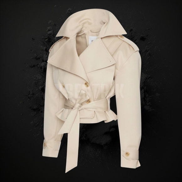 Cropped Oversized Beige Trench Coat - Picture 15 of 17